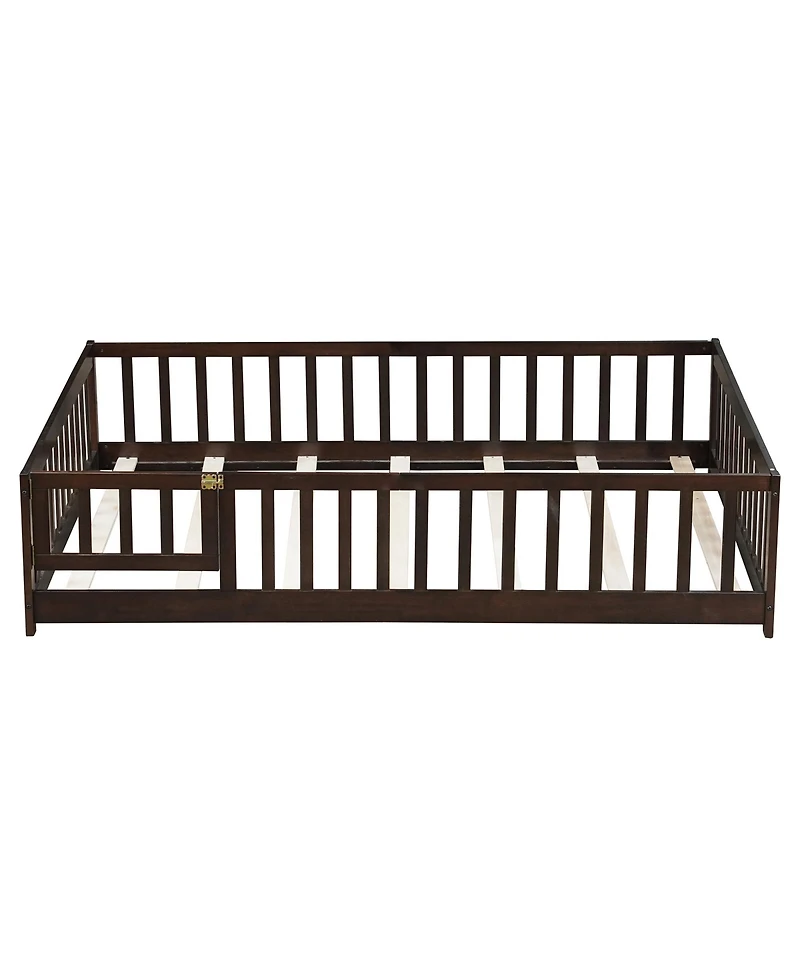 Streamdale Furniture Floor Bed with Fence and Door, Rubber Wood, Espresso