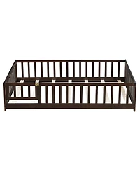 Streamdale Furniture Floor Bed with Fence and Door, Rubber Wood, Espresso