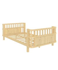 Streamdale Furniture Children's double wooden platform bed with railings (Twin, Natural)