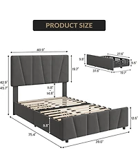 gaomon Bed Frame Adjustable Headboard 2 Drawers Linen Upholstered Platform Wood Slats Noise