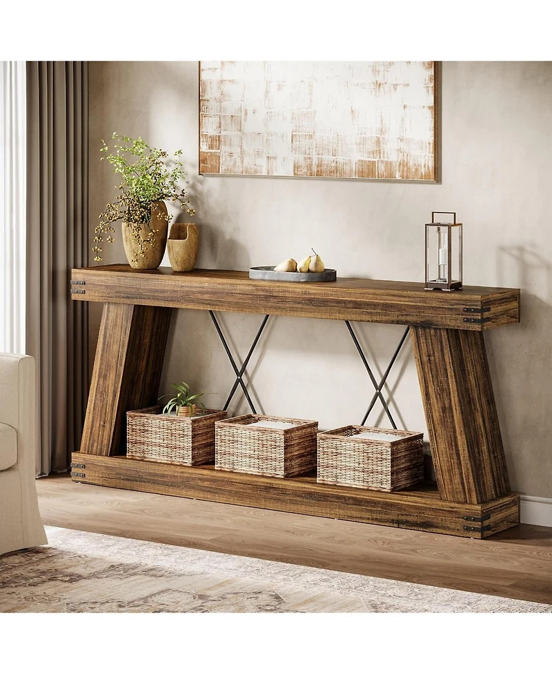 Tribesigns Farmhouse Console Table, Long Sofa Table Behind Couch with Storage, Rustic Entryway Furniture for Hallway