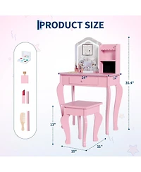 Gaomon Kids Vanity Table Set with Lighted Mirror and Stool