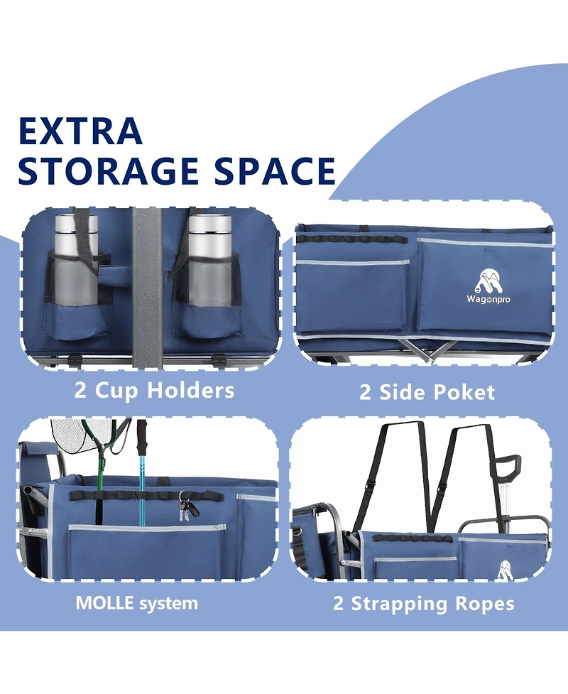 Rainsken Folding Beach Wagon - All Terrain Steel Frame Utility Cart with Unique Strapping System for Beach, Sports and Garden