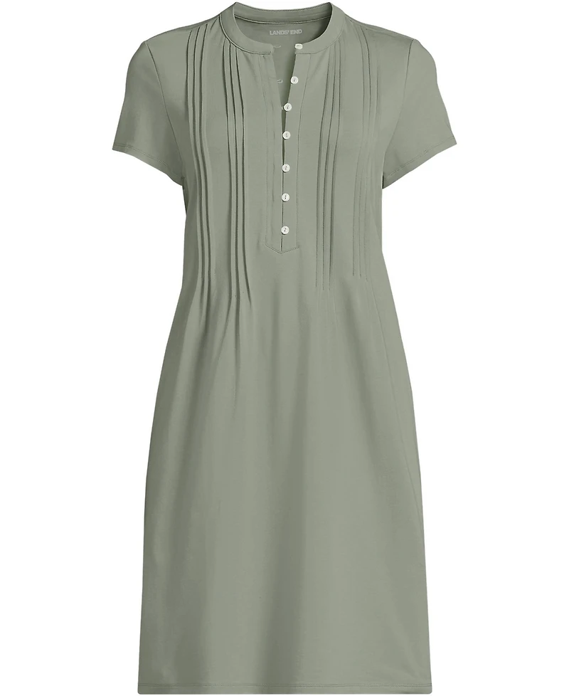 Lands' End Plus Cotton Modal Pintuck Short Sleeve Dress