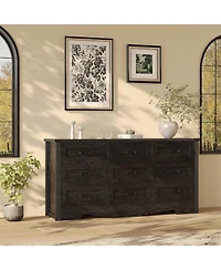 gaomon 59" Wide 9-Drawer Dresser for Bedroom, Farmhouse Tall Wooden Chest of Drawers with Mid Century Modern Style