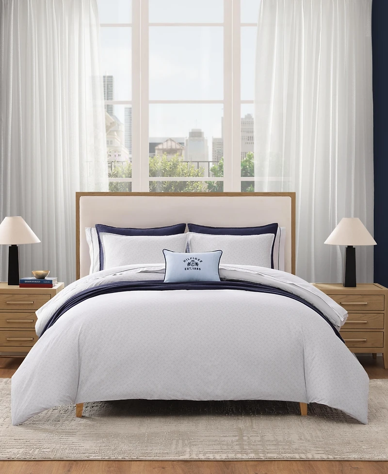 Tommy Hilfiger Trellis Flag Cotton Reversible -Pc. Duvet Cover Set