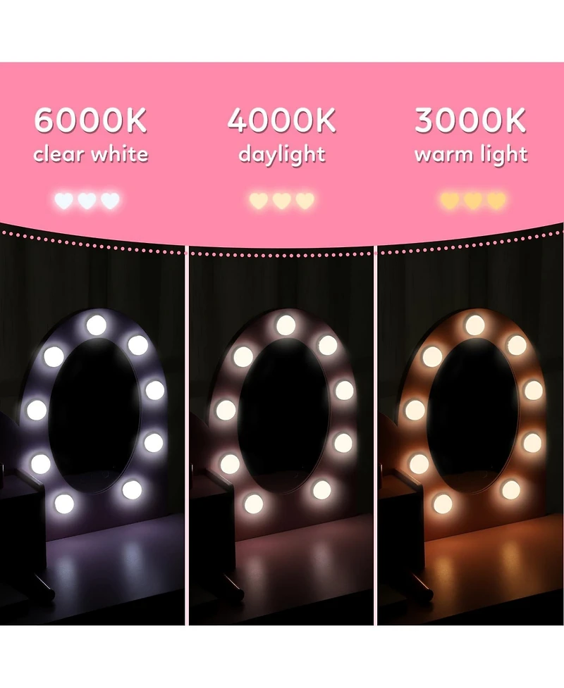 Gaomon Kids Wooden Vanity Set with Lighted Mirror and Stool