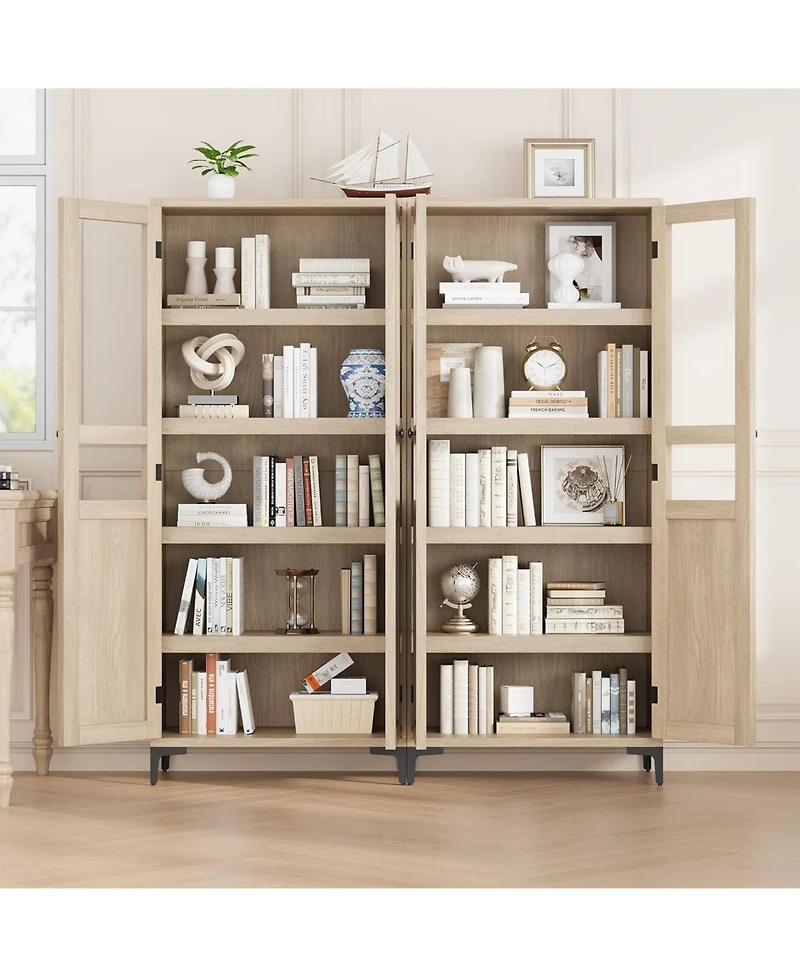 gaomon Kitchen Pantry Storage Cabinets, Tall Storage Cabinet, Tier Bathroom Cabinet with Glass Doors and Adjustable Shelves, Kitchen Hutch