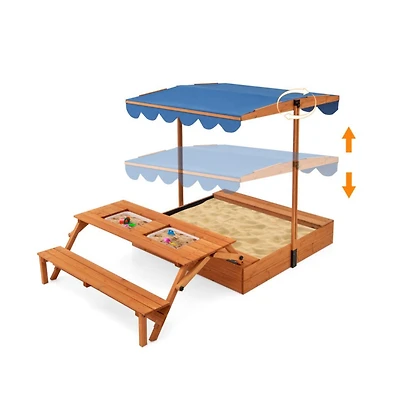 Hongge Kids Wooden Sand Box with Foldable Picnic Sensory Table and Bench