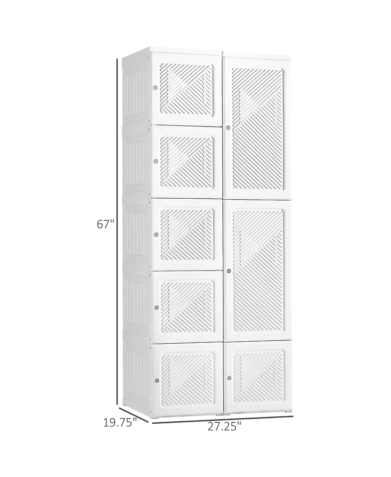 flynama Portable Wardrobe Closet Folding Bedroom Armoire Clothes Storage Organizer with Cube Compartments Hanging Rod Magnet Doors