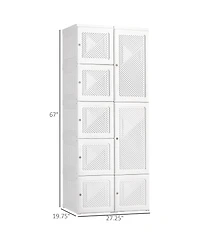 flynama Portable Wardrobe Closet Folding Bedroom Armoire Clothes Storage Organizer with Cube Compartments Hanging Rod Magnet Doors