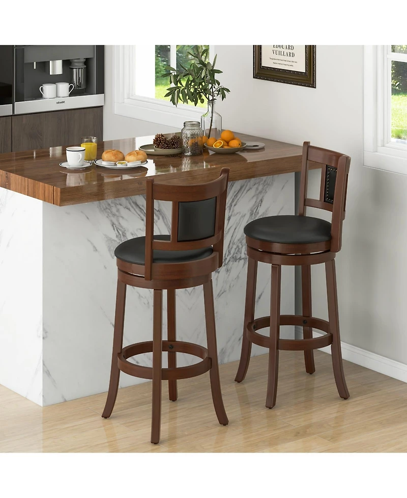 sumyeg Set of 2 25.5/30.5 Inch Upholstered Bar Stools with Curved Back