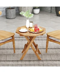 sumyeg Teak Wood Octagon Coffee Table with X-Shaped Legs and Slatted Top