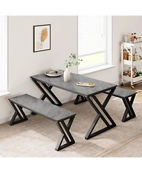 gaomon 4-Person Space-Saving Dining Table Set with 2 Benches and Sturdy Metal Frame, for Kitchen and Apartment