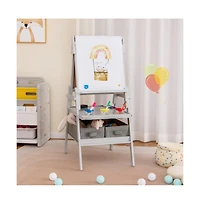 Hongge 3 in 1 Art Easel for Kids with Magnetic Chalkboard and Whiteboard