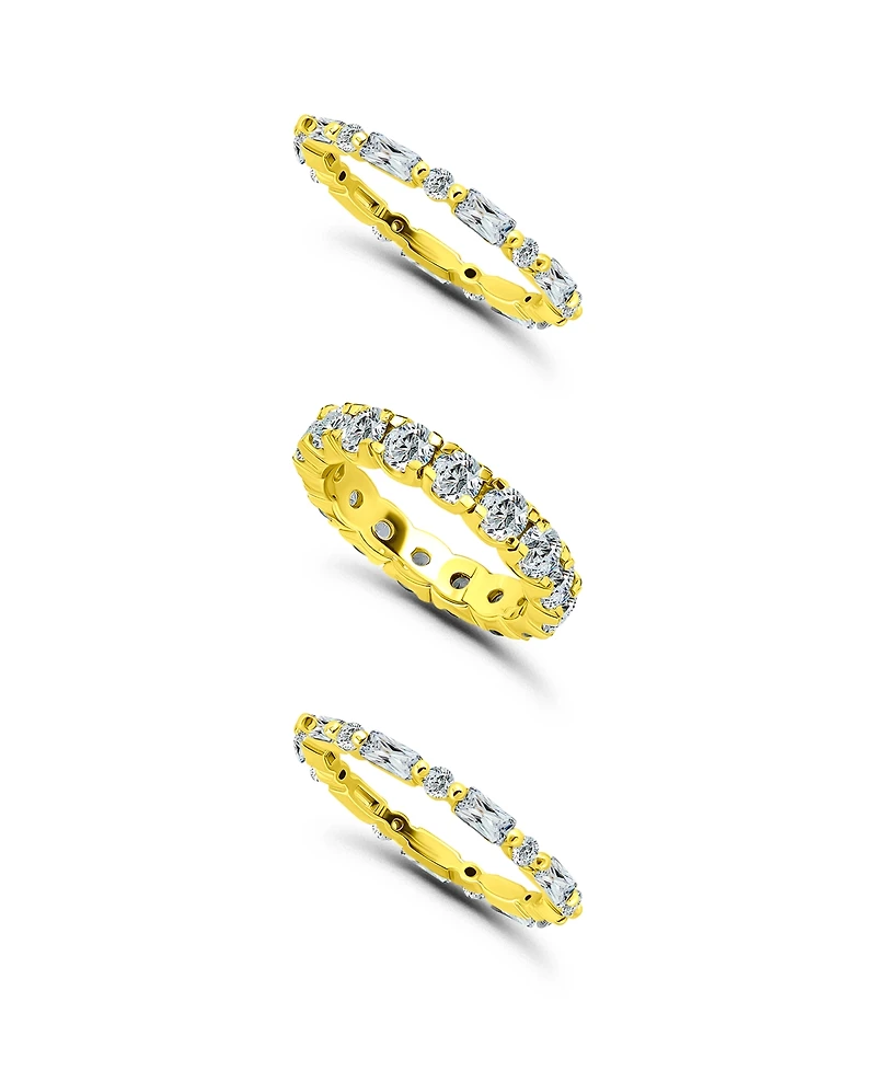 Macy's 8 1/20 cttw 3pc Set- 2- 4x2mm Baguette 2mm Round Cubic Zirconia Stones + 1-4mm Cut Ring