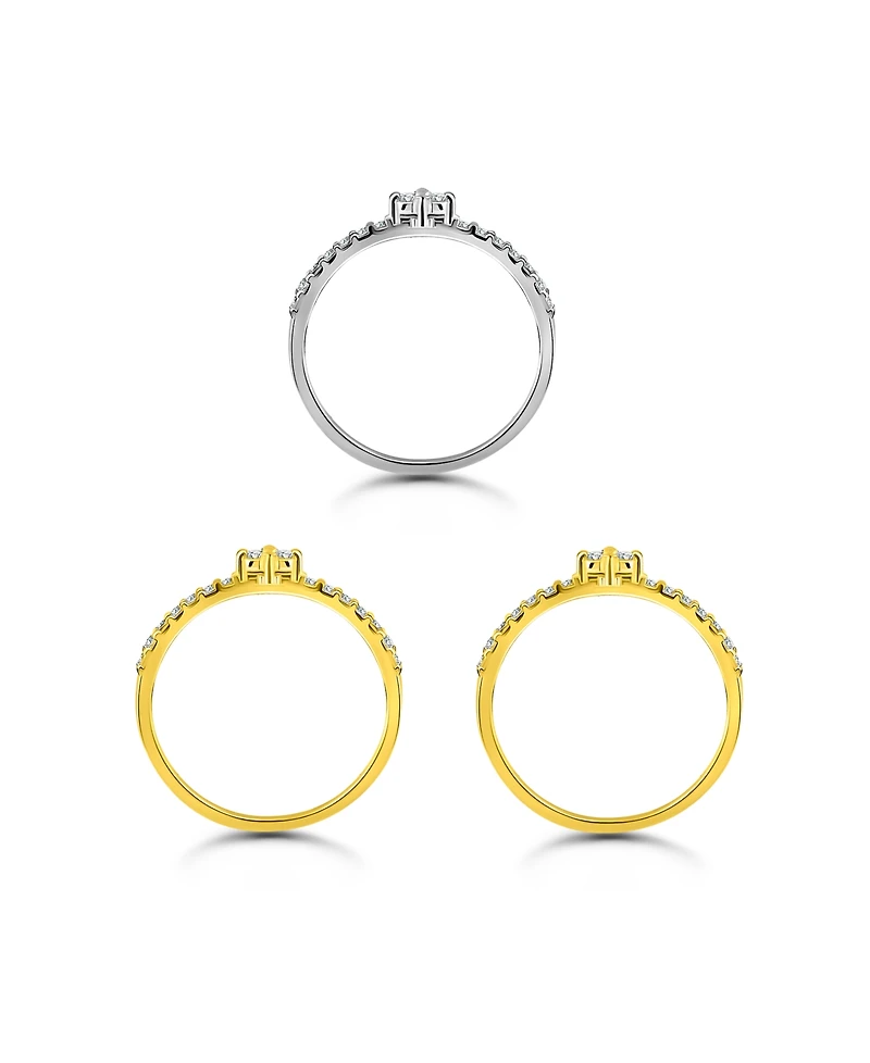 Macy's 7/8 cttw 3pc Set- Pave Cubic Zirconia Diamond Shape Design on Pave/Polish Combo 4mm Band Ring