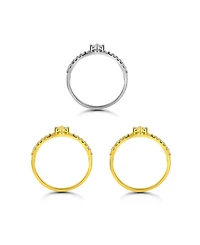 Macy's 7/8 cttw 3pc Set- Pave Cubic Zirconia Diamond Shape Design on Pave/Polish Combo 4mm Band Ring