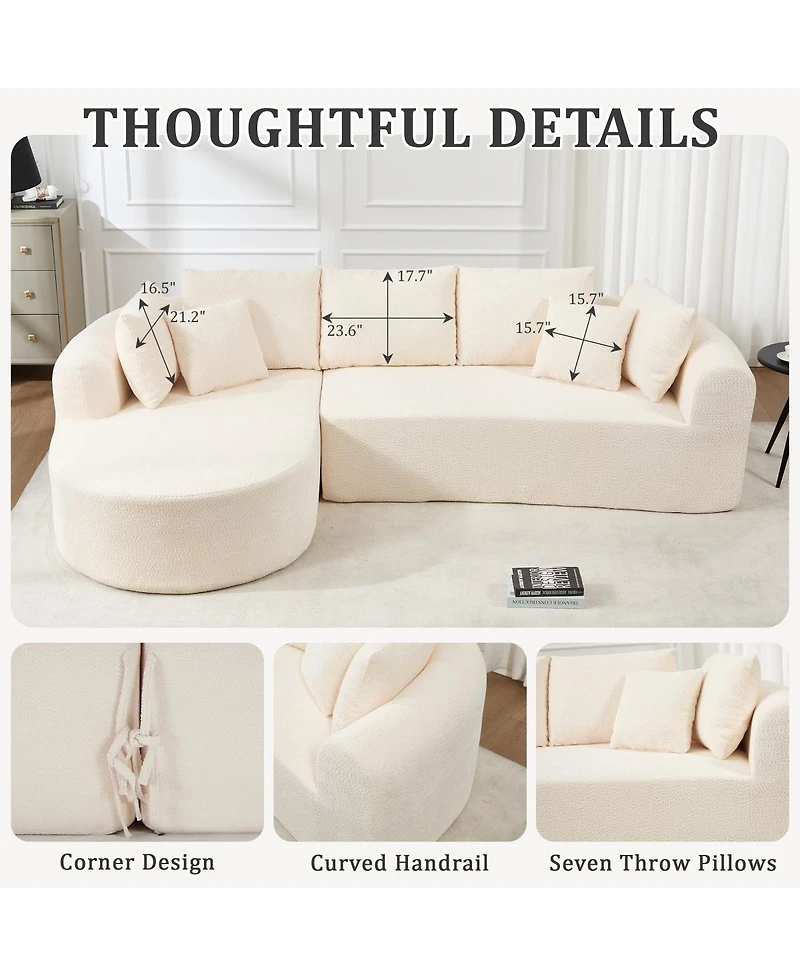 Streamdale Furniture 109" Modern Cloud Sofa with 7 Pillows & L-Shape Modular Design