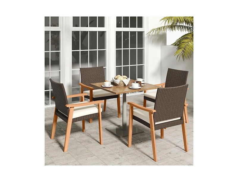 Slickblue Patio Rattan Dining Chairs Set of 2 with Removable Cushions