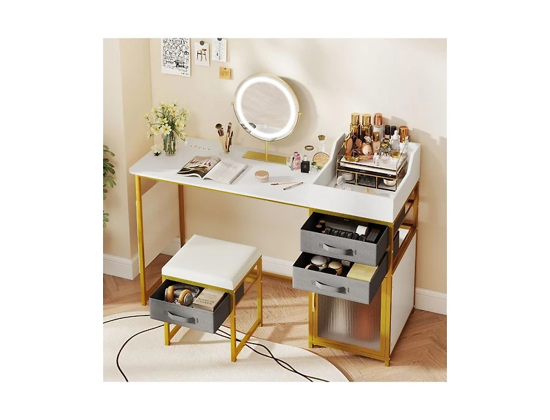 Slickblue 55" Makeup Vanity Desk with Rotatable Lighted Mirror