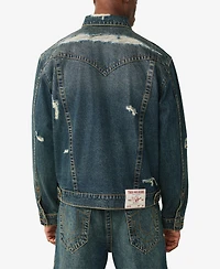 True Religion Men's Collared Destroyed Oversized Jacket