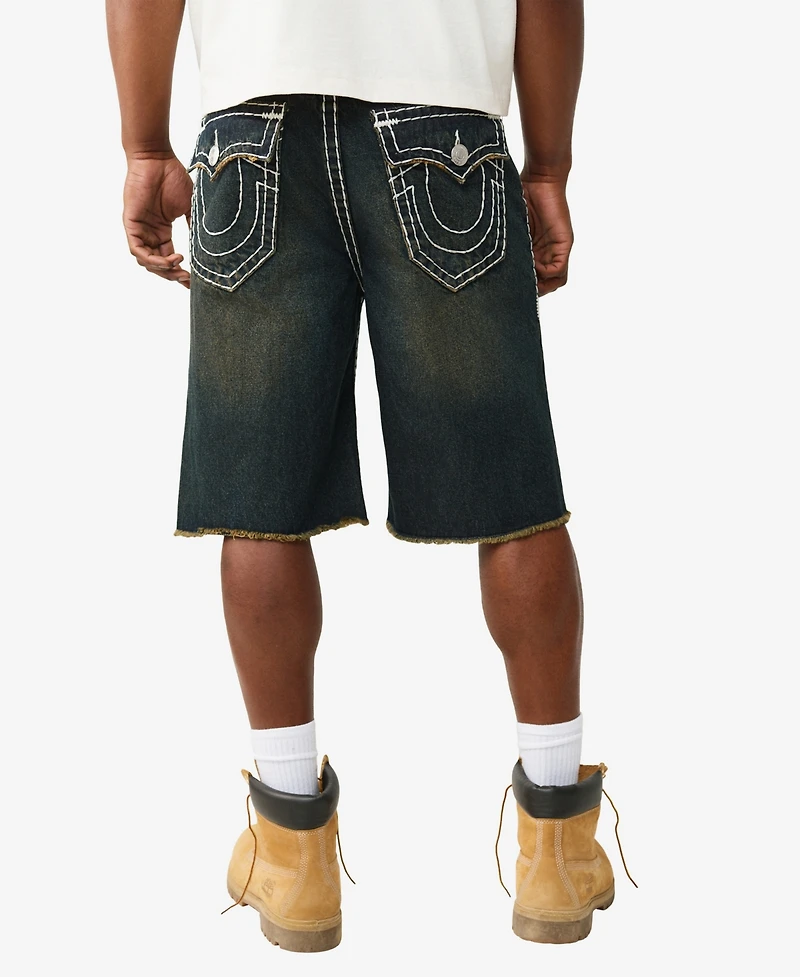 True Religion Men's Vinny Baggy Fray Flap Shorts