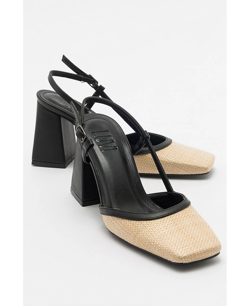 Prologue Shoes Women's Rivie Raffia Square Toe Block Heel Pump
