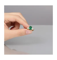 Sterling Silver 14k Yellow Gold Plated with Green & Cubic Zirconia 3-Stone Statement Ring