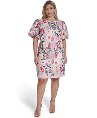 Eliza J Plus Boat Neck Floral Embroidered Mesh Dress