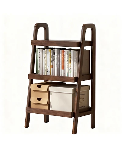 Yigii Solid Oak 3 Tier Ladder Shelf Small Bookshelf Stable Frame Living Room Bedroom