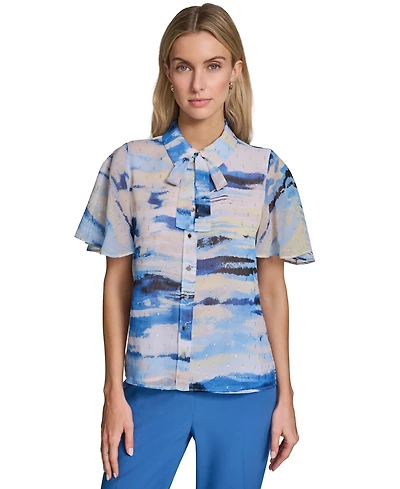 Calvin Klein Women's Tie-Neck Button-Front Blouse