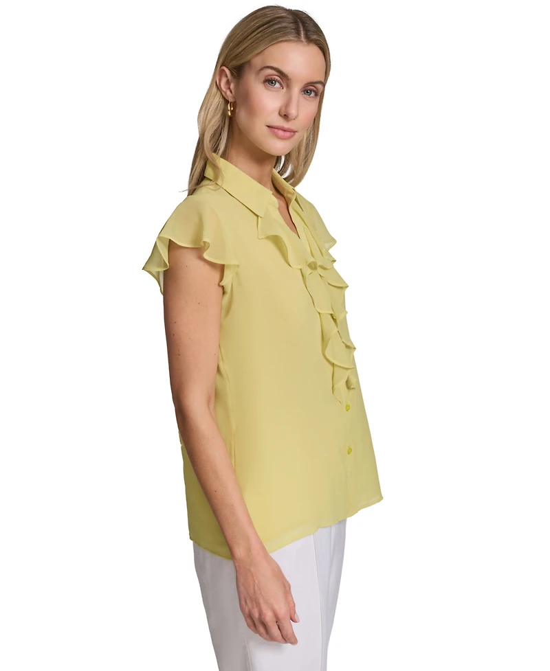 Calvin Klein Women's Ruffle-Front Collared Neck Top