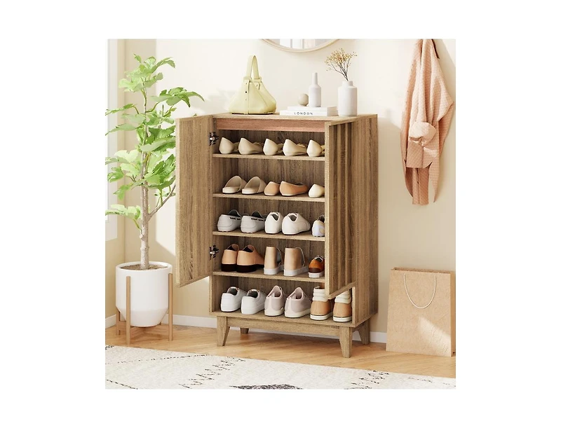 Slickblue Shoe Organizer with 6 Shelves and Decorative Doors