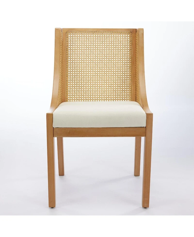 Streamdale Furniture Streamdale Rattan Dining Chairs, Solid Wood Frame, Linen Upholstered Seat, Finish