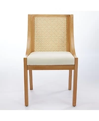 Streamdale Furniture Streamdale Rattan Dining Chairs, Solid Wood Frame, Linen Upholstered Seat, Finish
