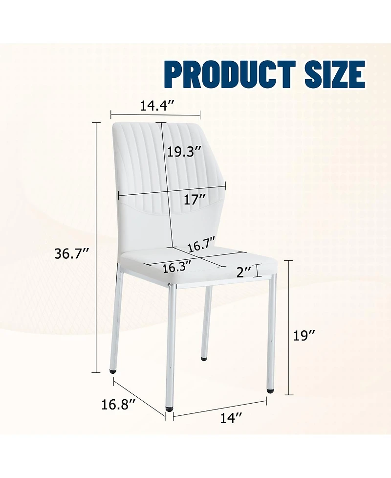 Streamdale Furniture Streamdale Luxury Simple Chair - Set of 6 White Pu Dining Chairs with Metal Silver Legs