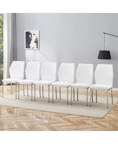 Streamdale Furniture Streamdale Luxury Simple Chair - Set of 6 White Pu Dining Chairs with Metal Silver Legs