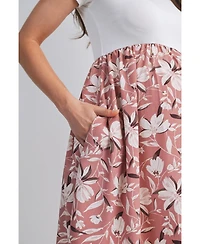 Hello Miz Maternity Floral Scoop Neck Short Sleeve Dress with Pockets