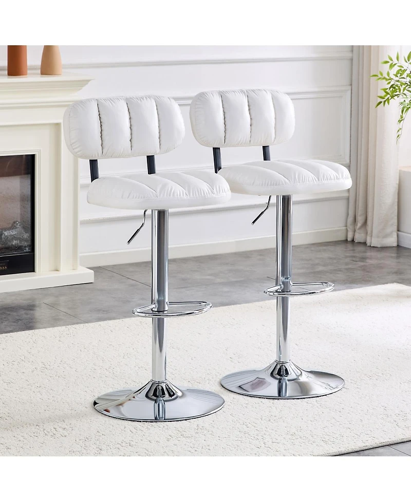 Streamdale Furniture Set of 2 Pu Leather Adjustable Bar Stools with Base & Footrest