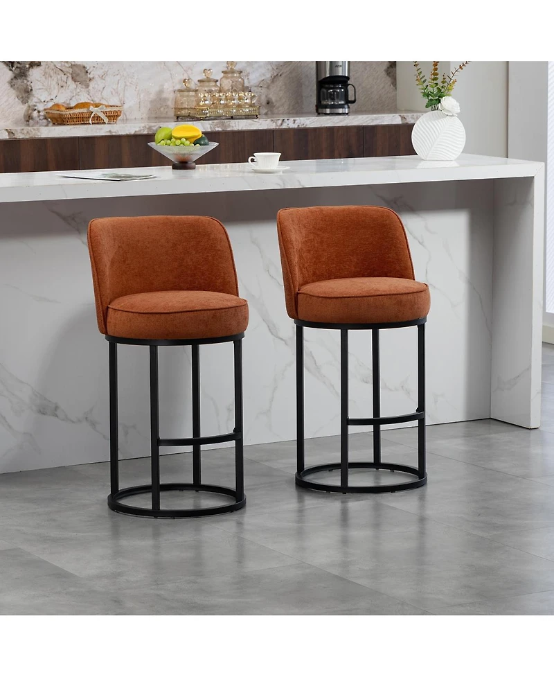 Streamdale Furniture Counter Height Bar Stools Set of 2, Modern Barrel Stools with Backrest, Linen Fabric