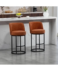 Streamdale Furniture Counter Height Bar Stools Set of 2, Modern Barrel Stools with Backrest, Linen Fabric