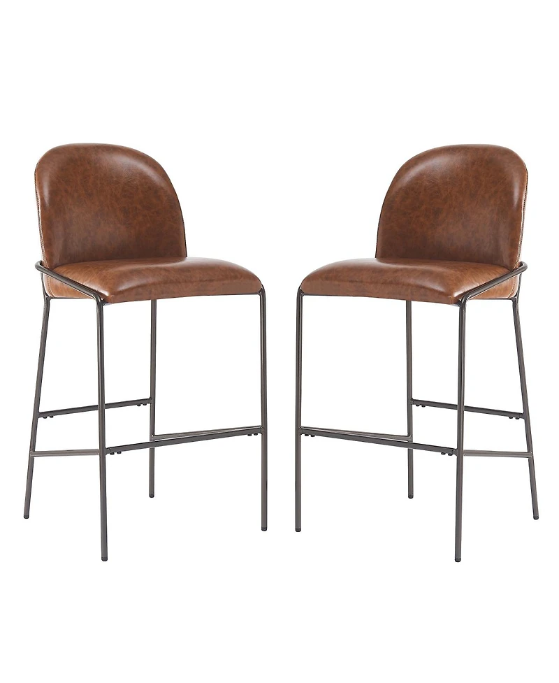 Streamdale Furniture Matte Bronze Faux Leather Bar Stool with Curved Backrest (Set of 2)