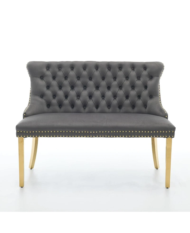 Streamdale Furniture Velvet Double Dining Loveseat Bench, 2-Seat Tufted Bench w/Gold Legs