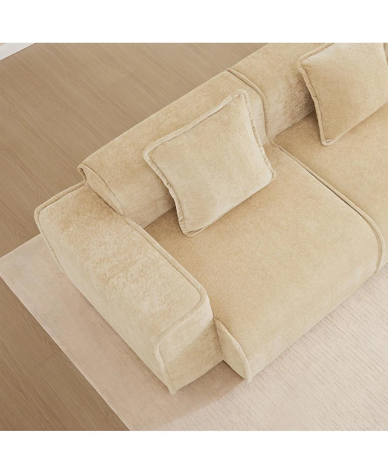 Streamdale Furniture Deep Seat Modular 3-Seat Boneless Sofa with French Edge Piping, Light Camel Velvet