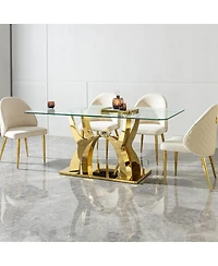 Streamdale Furniture Luxury Glass Dining Table for 6, Clear Glass Top, Gold Curved Base