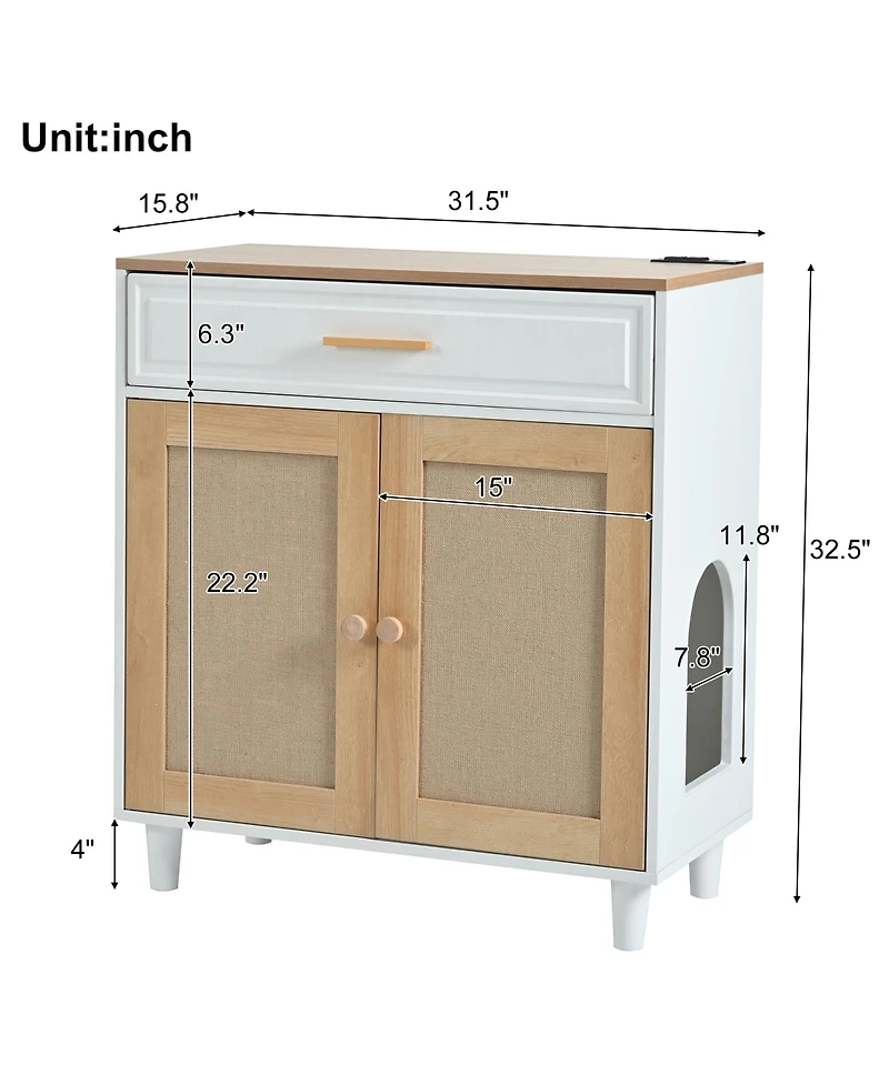 Aostirmotor 3-in-1 Cat Furniture: Litter Box Enclosure with Scratcher & Storage – Modern Side Table Design, Hidden Cat House for Living Room