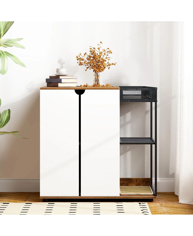 Aostirmotor Rustic Brown Cat Litter Box Enclosure for 2 Cats – Hidden Cat Furniture Cabinet