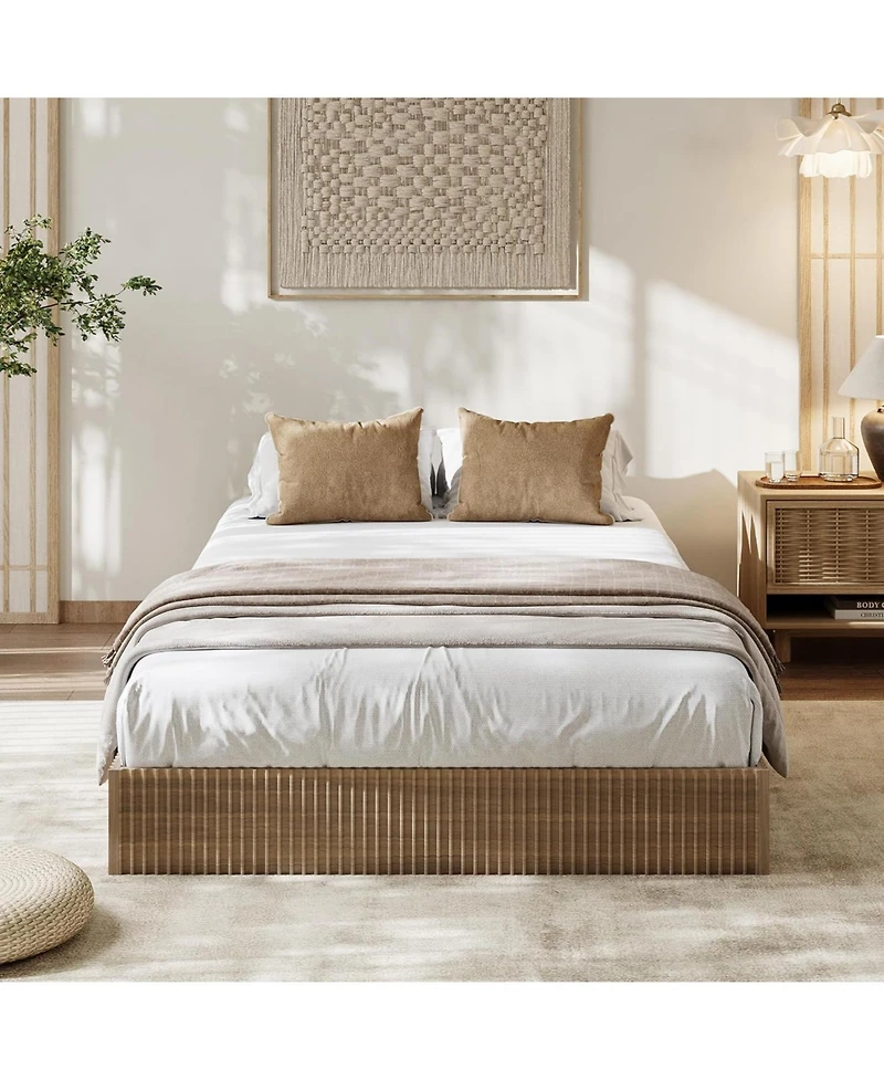 Twin Xl Bed Frame, Wood Platform with Fluted Design, Low Profile BedFrame, Minimalist Base Noise-Free, Easy Assembly