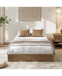 Twin Xl Bed Frame, Wood Platform with Fluted Design, Low Profile BedFrame, Minimalist Base Noise-Free, Easy Assembly